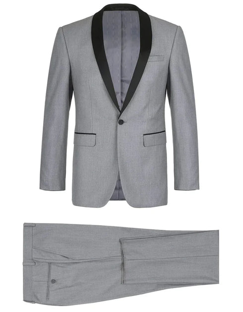 Gray Prom Suit - Mens 1 Button Shawl Lapel Wedding | Prom Tuxedo in Light Grey